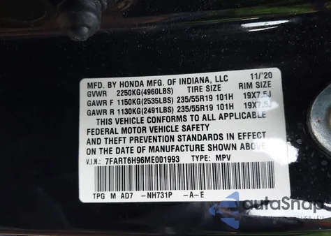 2021 Honda Cr-V Hybrid Touring z USA, uszkodzony, nr VIN 7FART6H96ME001993